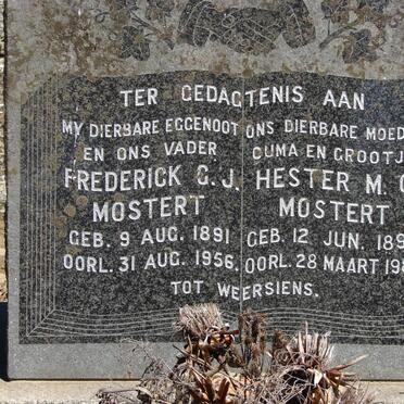 MOSTERT Frederick G.J. 1891-1956 & Hester M.G. 1893-1982