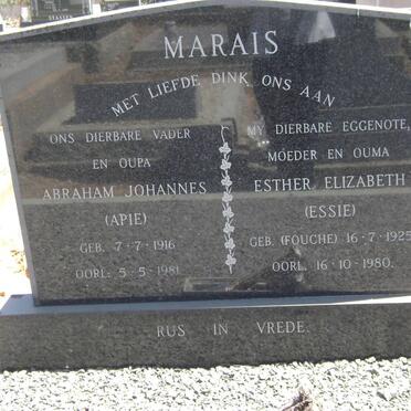 MARAIS Abraham Johannes 1916-1981 & Esther Elizabeth FOUCHE 1925-1980