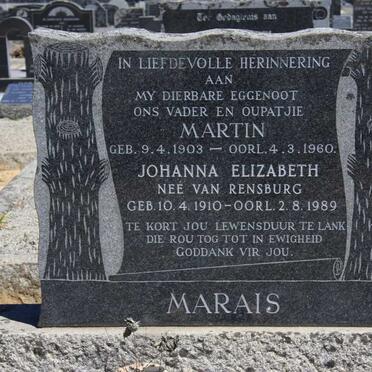 MARAIS Martin 1903-1960 & Johanna Elizabeth VAN RENSBURG 1910-1989