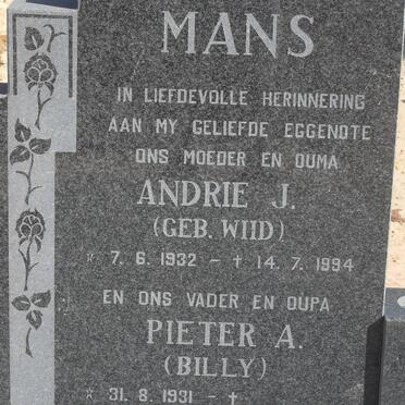 MANS Pieter A. 1931- & Andrie J. WIID 1932-1994