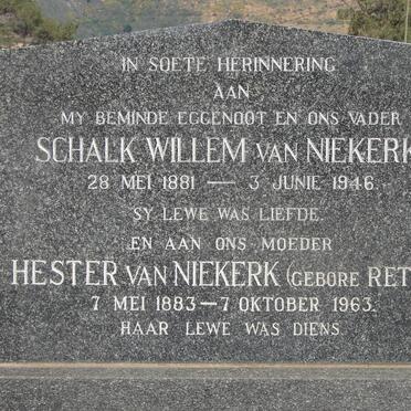 NIEKERK Schalk Willem, van 1881-1946 &amp; Hester RETIEF 1883-1963