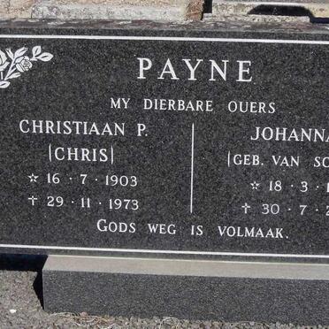 PAYNE Christiaan P. 1903-1973 &amp; Johanna J. VAN SCHOOR 1912-2000