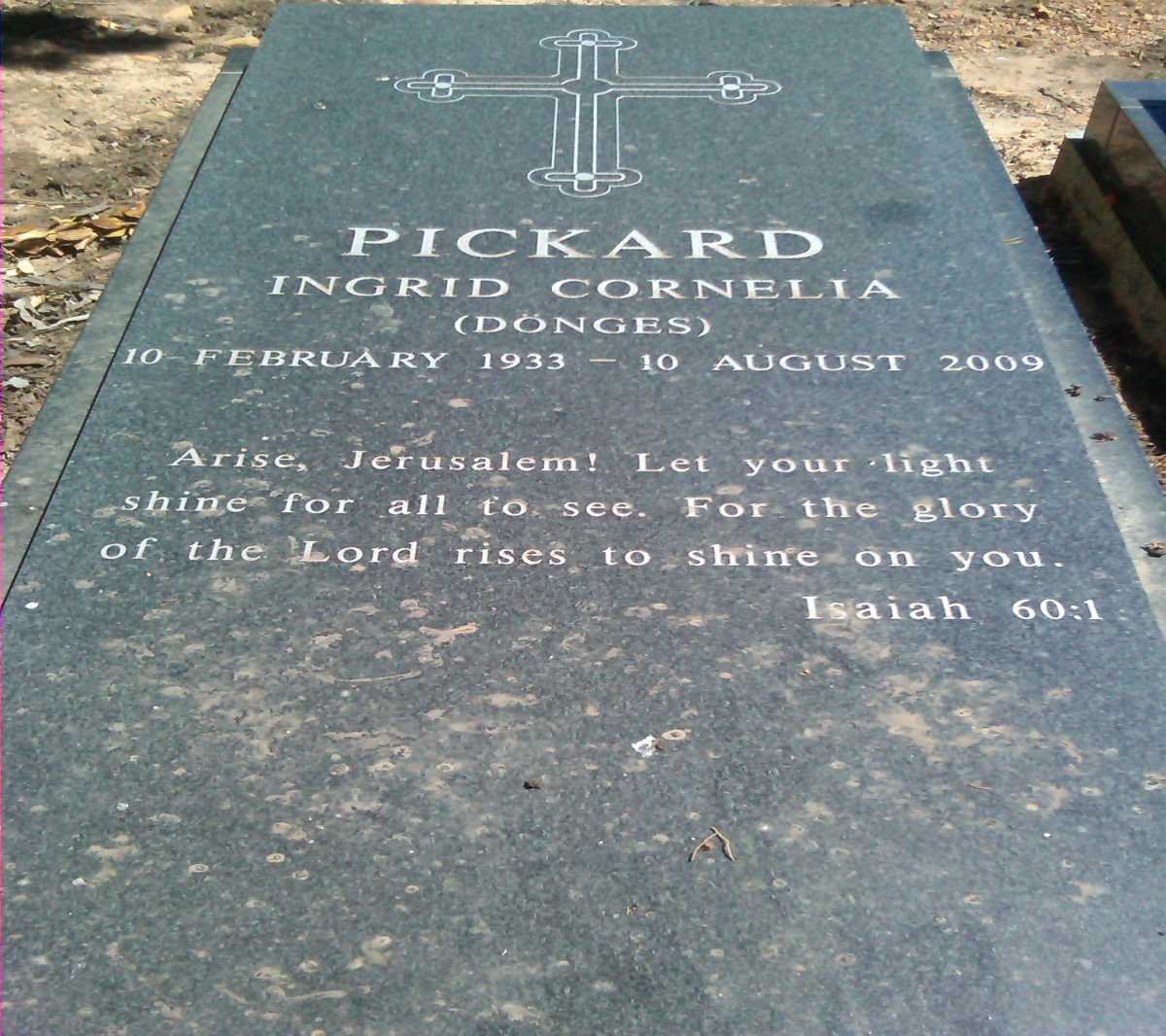 PICKARD Jan Albertus Jacobus 1927-1998 &amp; Ingrid Cornelia DÖNGES 1933-2009