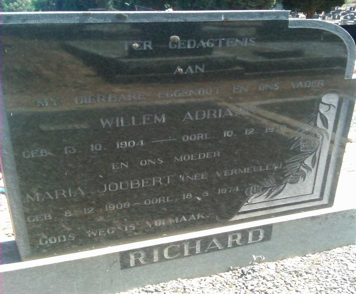RICHARD Willem Adriaan 1904-19?0 &amp; Maria Joubert VERMEULEN 1908-1974