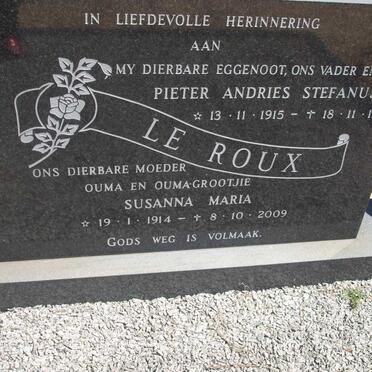 ROUX Pieter Andries Stefanus, le 1915-1985 &amp; Susanna Maria 1914-2009