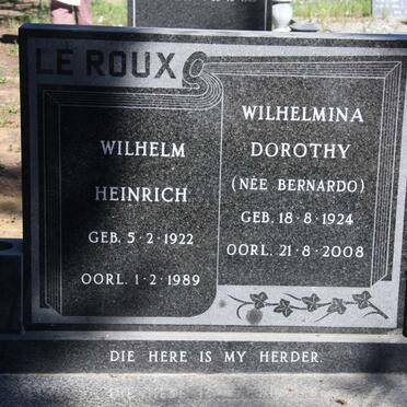 ROUX Wilhelm Heinrich, le 1922-1989 &amp; Wilhelmina Dorothy BERNARDO 1924-2008