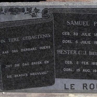 ROUX Samuel P., le 1888-1964 &amp; Hester C.J. BEUKES 1893-1964