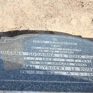 ROUX Jan Gysbert, Le 1867-1945 &amp; Johanna Susanna MARAIS 1868-1941