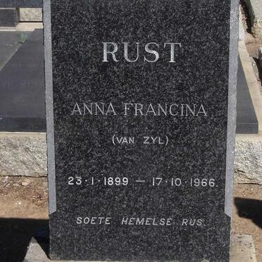 RUST Anna Francina nee VAN ZYL 1899-1966