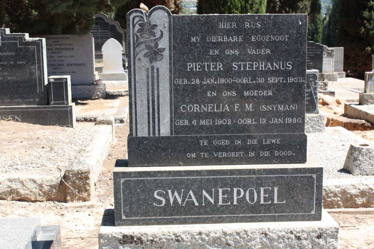SWANEPOEL Pieter Stephanus 1900-1952 & Cornelia F.M. SNYMAN 1902-1980