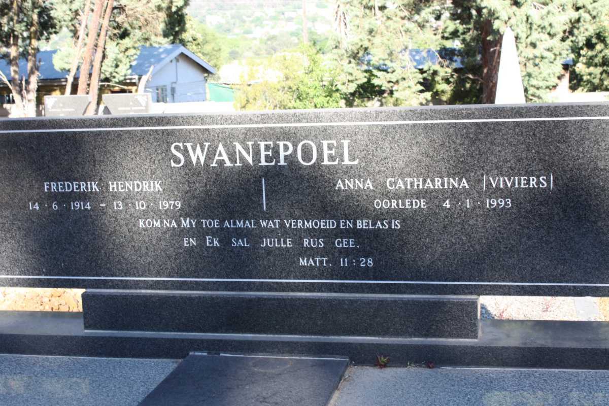 SWANEPOEL Frederik Hendrik 1914-1979 & Anna Catharina VIVIERS -1993
