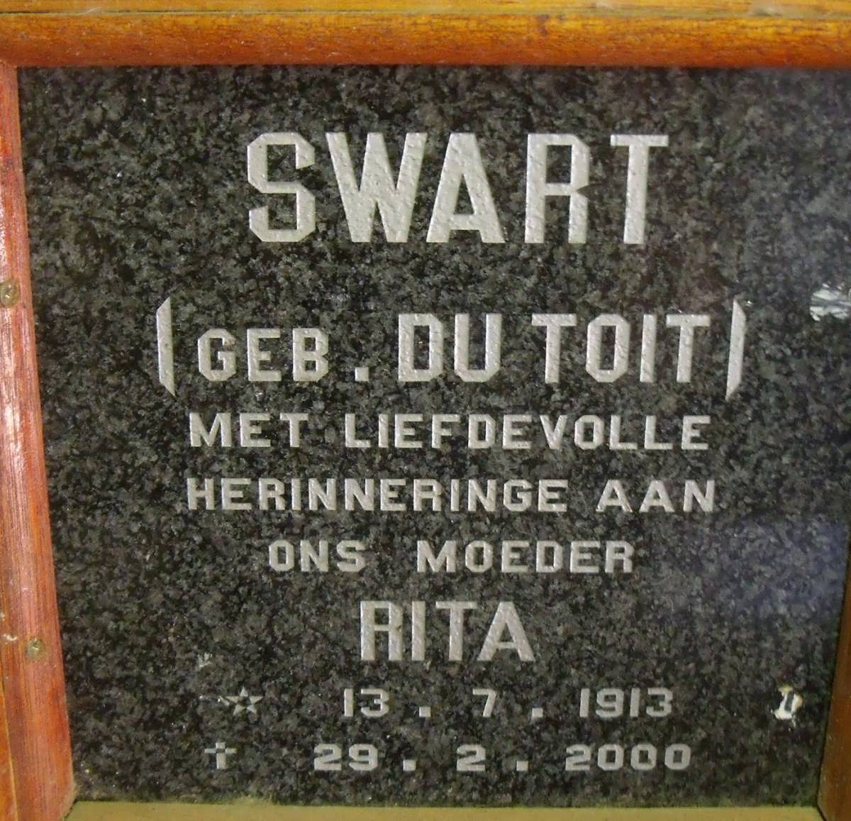 SWART Rita nee DU TOIT 1913-2000
