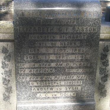 BASSON Elizabeth G.I. nee RICHARDT born DE KLERK 1885-1943