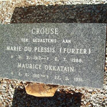 CROUSE Maurice Okkatain 1910-1991 &amp; Marie du PLESSIS nee FURTER 1917-1988