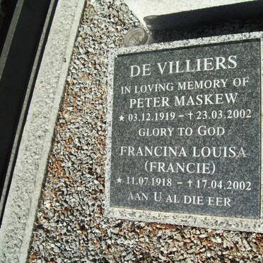 VILLIERS Peter Maskew, de 1919-2002 &amp; Francina Louisa 1918-2002