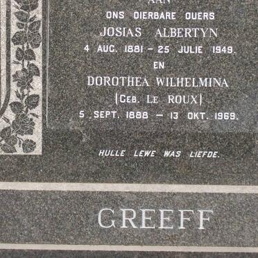 GREEFF Josias Albertyn 1881-1949 &amp; Dorothea Wilhelmina LE ROUX 1888-1969