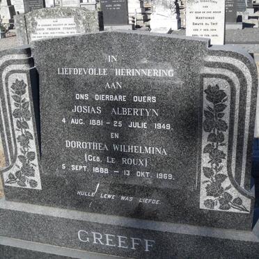 GREEF Josias Albertyn 1881-1949 &amp; Dorothea Wilhelmina LE ROUX 1888-1969