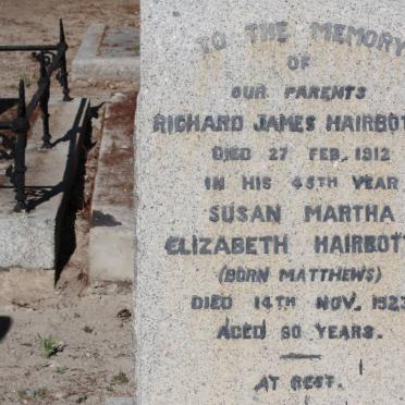 HAIRBOTTLE Richard James -1912 &amp; Susan Martha Elizabeth MATTHEWS -1923