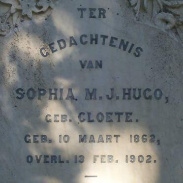 HUGO Sophia M.J. nee CLOETE 1862-1902