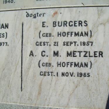 BURGERS  E. nee HOFFMAN -1957 :: METZLER A.C.M. nee HOFFMAN -1985