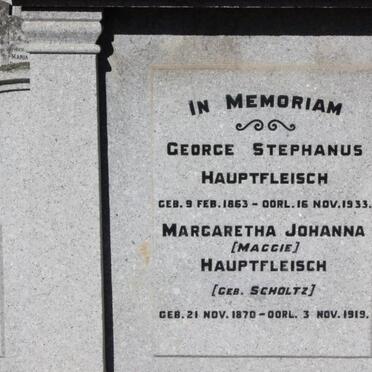 HAUPTFLEISCH George Stephanus 1863-1933 &amp; Margaretha Johanna SCHOLTZ 1870-1919