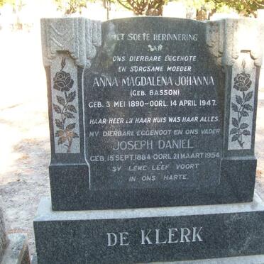 KLERK Joseph Daniel, de 1884-1954 &amp; Anna Magdalena Johanna BASSON 1890-1947