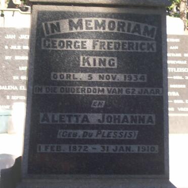 KING George Frederick -1934 &amp; Aletta Johanna DU PLESSIS 1872-1910