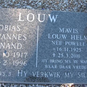LOUW Tobias Johannes Wynand 1917-1996 &amp; Mavis Louw Helm nee POWELL 1925-2010