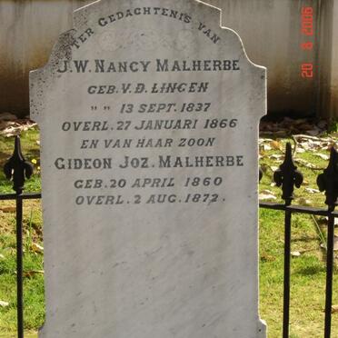 MALHERBE J.W. Nancy nee v.d. LINGEN 1837-1866 :: MALHERBE Gideon Joz. 1860-1872