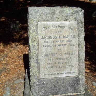 MALAN Jacobus F. 1863-1926 &amp; Johanna G. LEIBRANDT 1865-1933