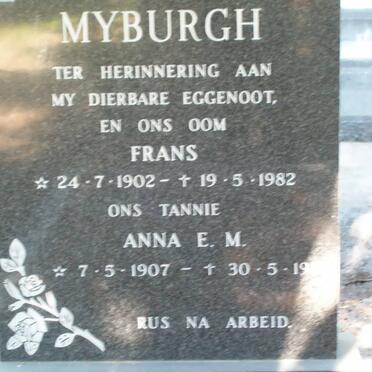 MYBURGH Frans 1902-1982 &amp; Anna E.M. 1907-19??