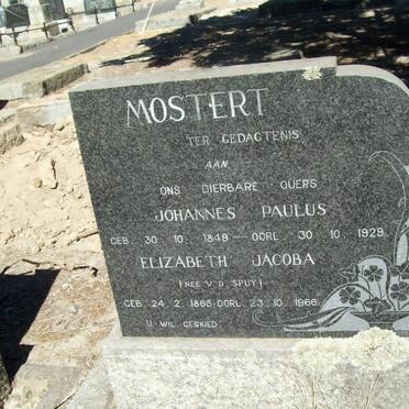 MOSTERT Johannes Paulus 1849-1929 &amp; Elizabeth Jacoba v.d. SPUY 1865-1966