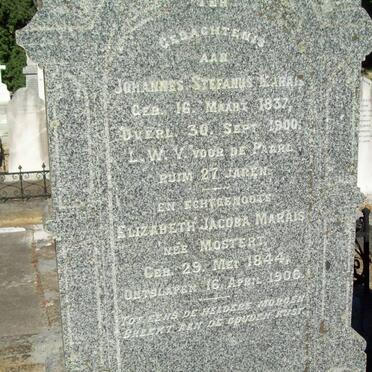 MARAIS Johannes Stefanus 1837-1900 &amp; Elizabeth Jacoba MOSTERT 1844-1906