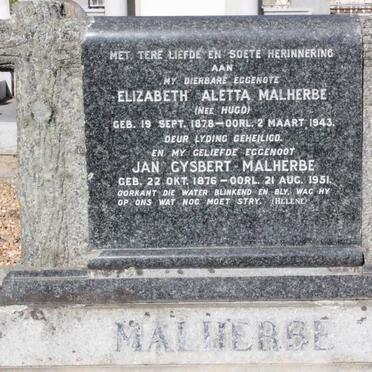MALHERBE Jan Gysbert 1876-1951 &amp; Elizabeth Aletta HUGO 1878-1943