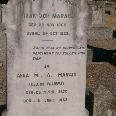 MARAIS Izak Joh. 1865-1922 &amp; Anna M.A. DE VILLIERS 1876-1933
