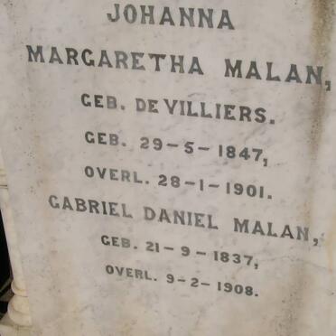 MALAN Gabriel Daniel 1837-1908 &amp; Johanna Margaretha DE VILLIERS 1847-1901