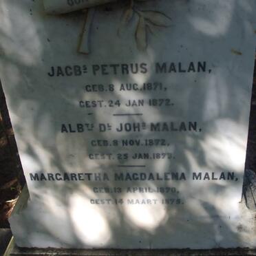 MALAN Jacbs. Petrus 1871-1872 :: MALAN Albts. Dl. Johannes 1872-1873 :: MALAN Margaretha Magdalena 1870-1875