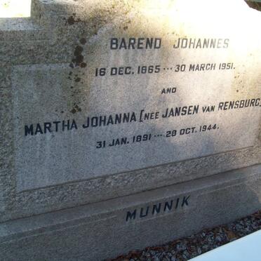 MUNNIK Barend Johannes 1865-1951 &amp; Martha Johanna JANSEN VAN RENSBURG 1891-1944
