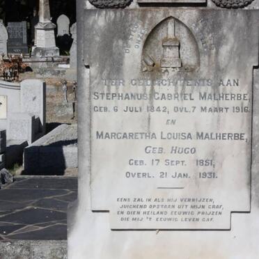 MALHERBE Stephanus Gabriel 1842-1916 &amp; Margaretha Louisa HUGO 1851-1931