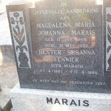MARAIS Magdalena Maria Johanna 1868-1952 :: FENWICK Hester Susanna nee MARAIS 1887-1984