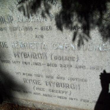 MYBURGH Rykie nee GREEFF 1882-1942 :: MYBURGH Philip Albert 1919-1939 &amp; Rykie Henrietta Gwendoline 1913-1927