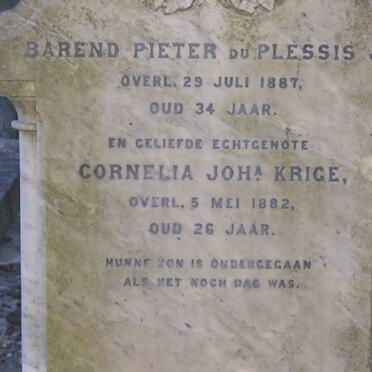 PLESSIS Barend Pieter, du -1887 &amp; Cornelia Johanna KRIGE -1882