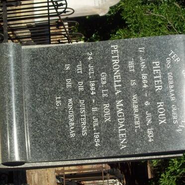 ROUX Pieter 1864-1934 &amp; Petronella Magdalena LE ROUX 1864-1954