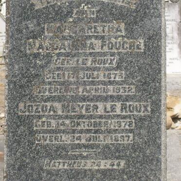 ROUX Jozua Meyer, le 1878-1897 :: FOUCHE Margaretha Magdalena nee LE ROUX 1873-1932