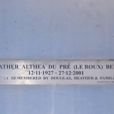 BELL Heather Althea du Pré nee LE ROUX 1927-2001