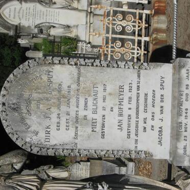 SPUY Dirk J.A., v.d. 1853-1910 &amp; Jacoba J. HOFMEYR -1948