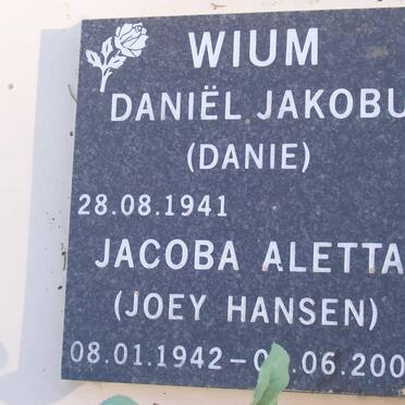 WIUM Daniel Jacobus 1941- &amp; Jacoba Aletta HANSEN 1942-2008