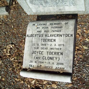 TOERIEN Albertus Klaverwyden 1906-1975 &amp; Joyce CLONEY 1914-2006