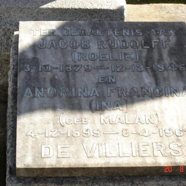 VILLIERS Jacob Rudolff, de 1879-1946 &amp; Andrina Francina MALAN 1899-1963