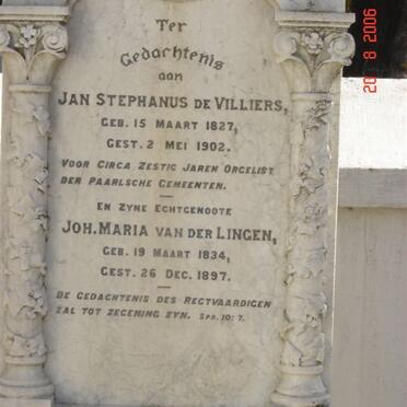 VILLIERS Jan Stephanus, de 1827-1902 &amp; Johanna Maria VAN DER LINGEN 1834-1897